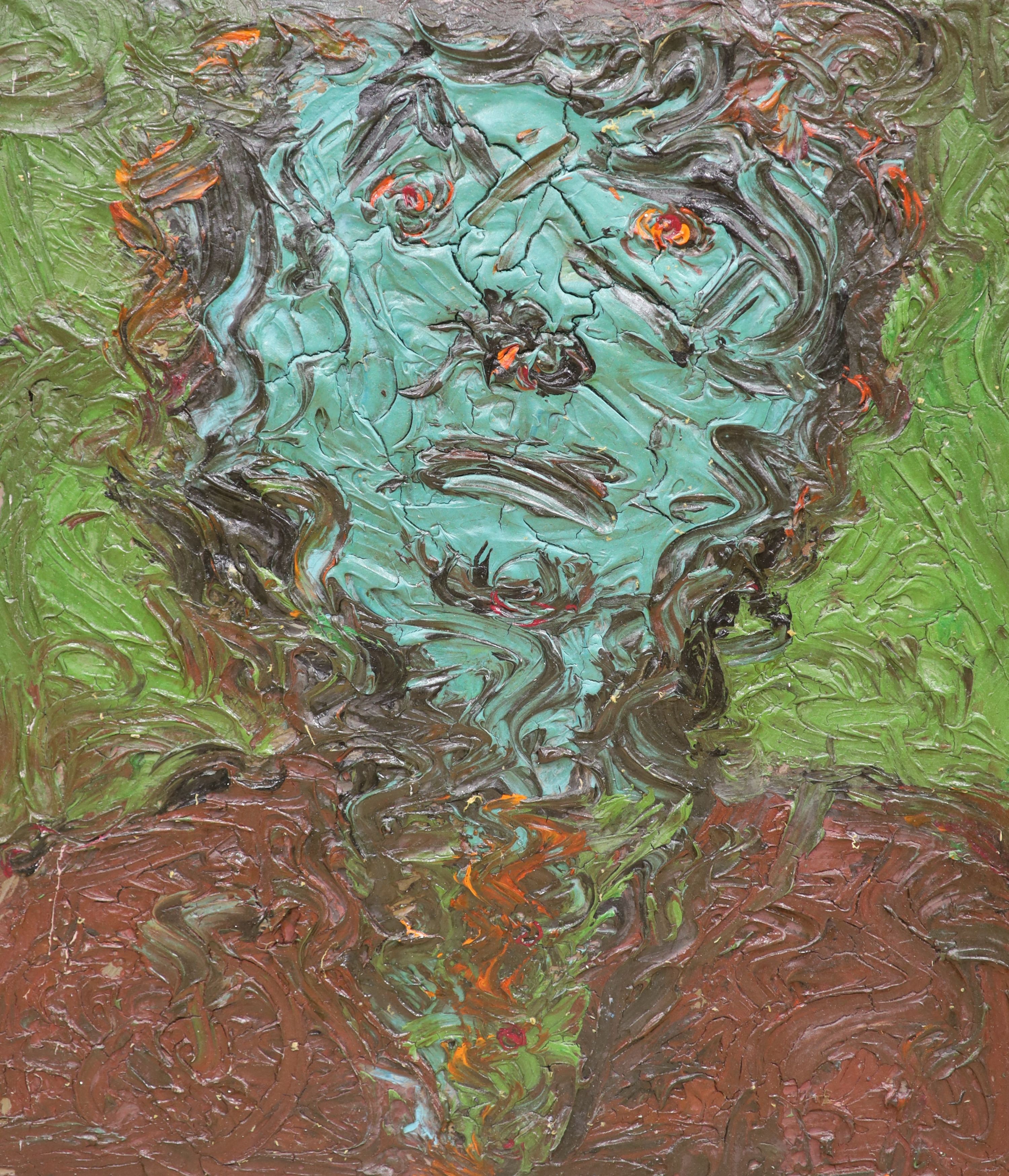 Modern British, oil on canvas, abstract head, 80 x 70cm.